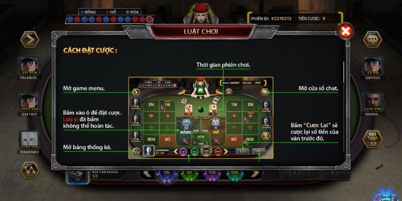 Bàn chơi game bài Rồng Hổ trực tuyến tại Dabet